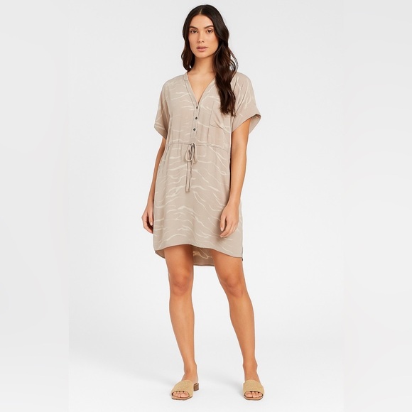 Ulla Johnson Silk Short Sleeve Drawstring Dress in Zebra Sand Beige – Size M - Picture 1 of 6